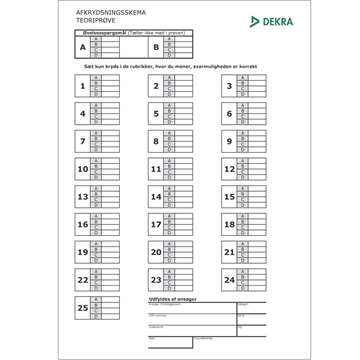 Afkrydsningsark til analoge prøver A, B, C, D
